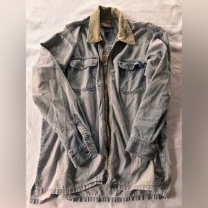 Vintage 90s High Sierra Dungarees Light Blue Jean Jacket Corduroy Collar Zip Up